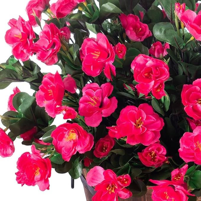 Ivydale Artificial Fake Camellia Flowers Plants for Outdoor Outside Spring Decoration, Faux Silk Hotpink Camellias UV Resistant Look Real for Planter Porch Patio Garden Yard, 3 Large Bundles