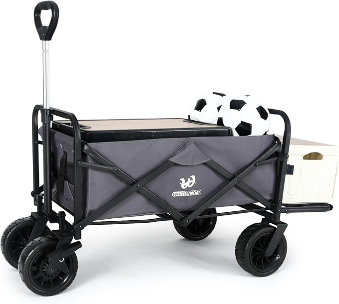 Whitsunday Collapsible Wagon with Tailgate for Camping Outdoor (Dark Grey, No Table)