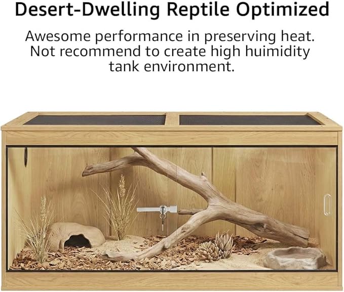 unipaws 110 Gallon Reptile Tank for Lizards, Bearded Dragon Enclosure Terrarium, Large Stackable Cage with Glass Sliding Doors and Lock and Cable Port, Nature