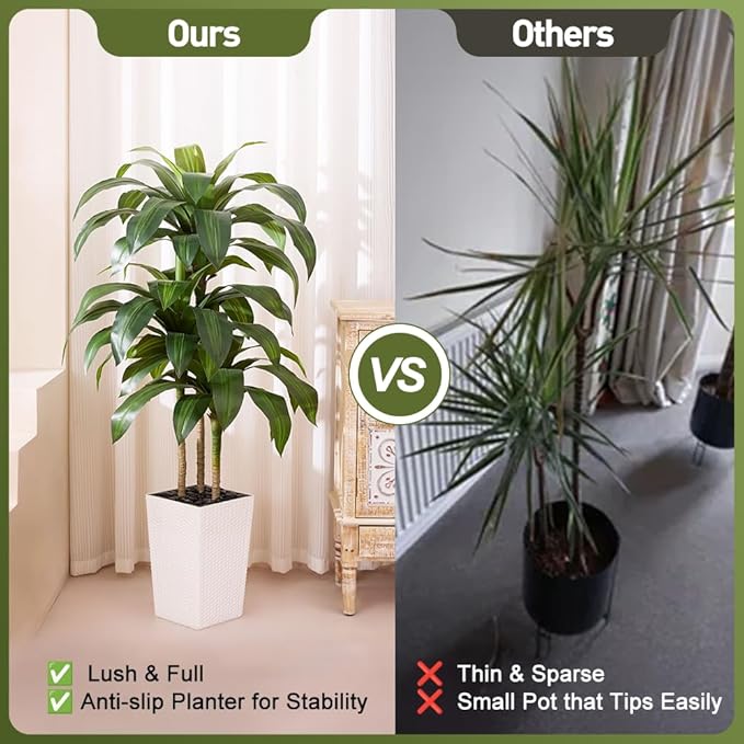 VeriNatural Artificial Dracaena Tree 5FT - Fake Tree with White Taper Planter & Pebbles - UV Resistant Faux Yucca Tropical Plant - Artificial Trees for Home Office Living Room Decor Indoor Outdoor