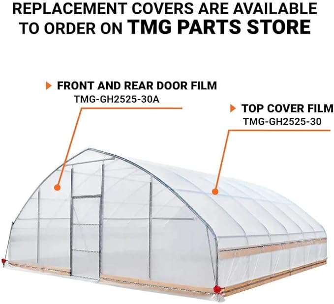25x25ft Freestanding Tunnel Greenhouse, 6mil Clear EVA Film Cover, Reinforced Galvanized Construction, Crank-Up Ventilation, 625sq ft Growing Space