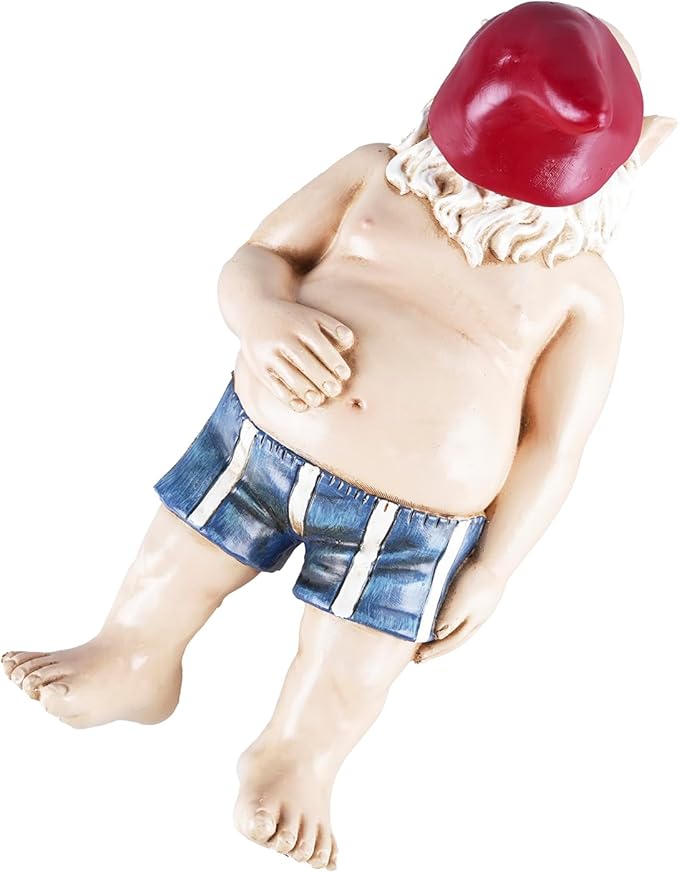Sleeping Garden Gnome Statue, Funny naping gnome, Sunbathing gnome, Fun Gift, Decoration for Outdoors - 10 inches