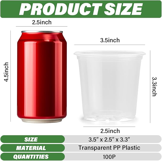 RooTrimmer 3.5" Clear Seeding Pots 100-Pack Round for Seeds Starter Pots, Seeds Germination Transparent Nursery Pots with Drainage Holes (100PCS)