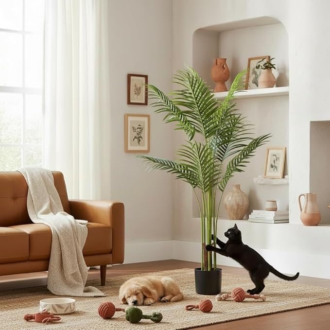 WC WAH CHUN Artificial Bird of Paradise Plant Fake Tropical Palm Tree for Indoor Outdoor, Perfect Faux Plants for Home Garden Office Store Decoration (Palm Tree 120cm)