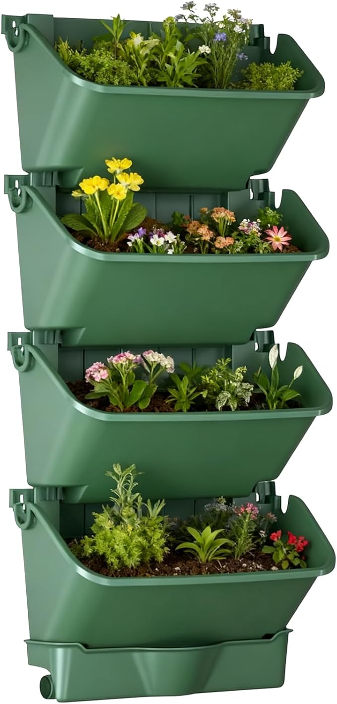 ZIAERKOR Self-Watering Wall-Mounted Planter Indoor/Outdoor Decor, Wall Planter Indoor Vertical Living Green PlantWall with 4 Pots Easy Installation 12.9''x5.5'' x26.7''