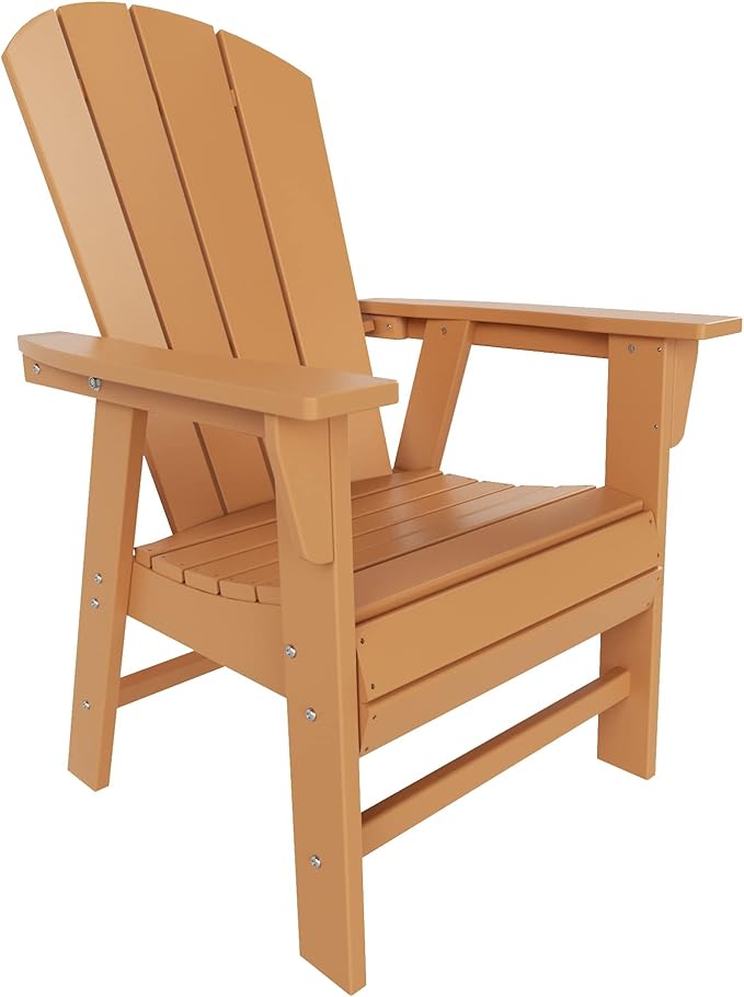 WestinTrends Malibu 5 Piece Adirondack Patio Dining Set, All Weather Poly Lumber Outdoor Table and Chairs Furniture Set, 47" Trestle Round Dining Table and 4 Adirondack Dining Chair, Teak
