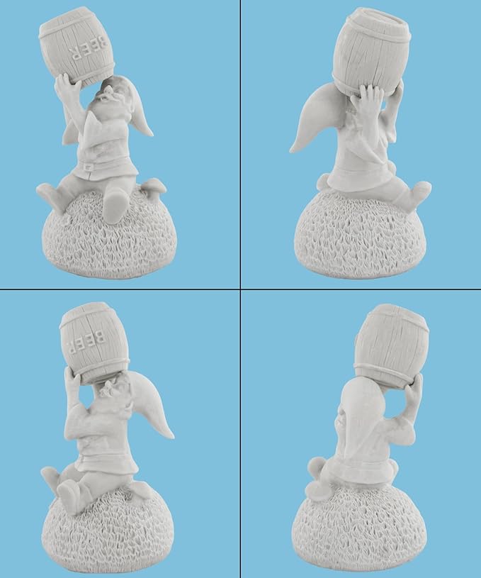 Gnometastic Gnude Gnomes - Unpainted Gnome Statue, Beer Guzzling 8.45in Tall - DIY Paint Your Own Garden Gnome for Adults, Indoor/Outdoor Funny Garden Gnomes