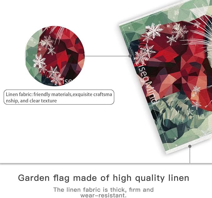 American shorthair Cat with Red Scarf and Hat Snowflake Christmas Garden Flag, 28x40 Inch Double Sided Linen Holiday Red Winter Farmhouse Yard Outdoor Decoration (4330)