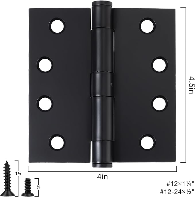 3 Pack 4.5 x 4 Inch Heavy Duty Hinges Black Square Corner Commercial Door Hinges 4-1/2 x 4 Industrial Grade Hinge Full Mortise Interior/Exterior Hinge for Doors Residential Office Cafe Garage
