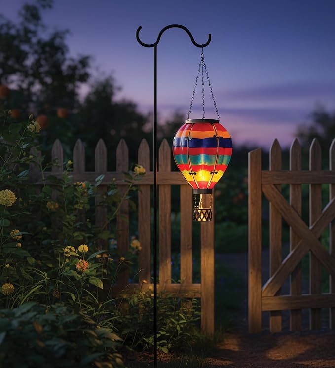 Regal Art & Gift Hot Air Balloon Solar Lantern – Hanging Solar-Powered LED Lights, Waterproof Portable Decorative Outdoor Lamp Made of Metal & Glass for Garden, Patios & Pathway – Multi Stripe(Large)