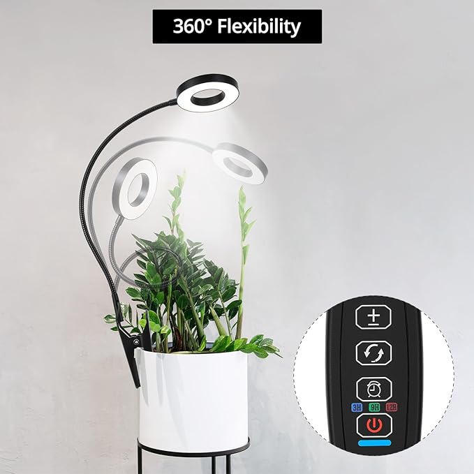 QWORK 3 Pack Grow Lights for Indoor Plants Full Spectrum, Clip On Growing Lamp with 3-Color Modes, Auto Timer & Dimmable Levels for Indoor Growing