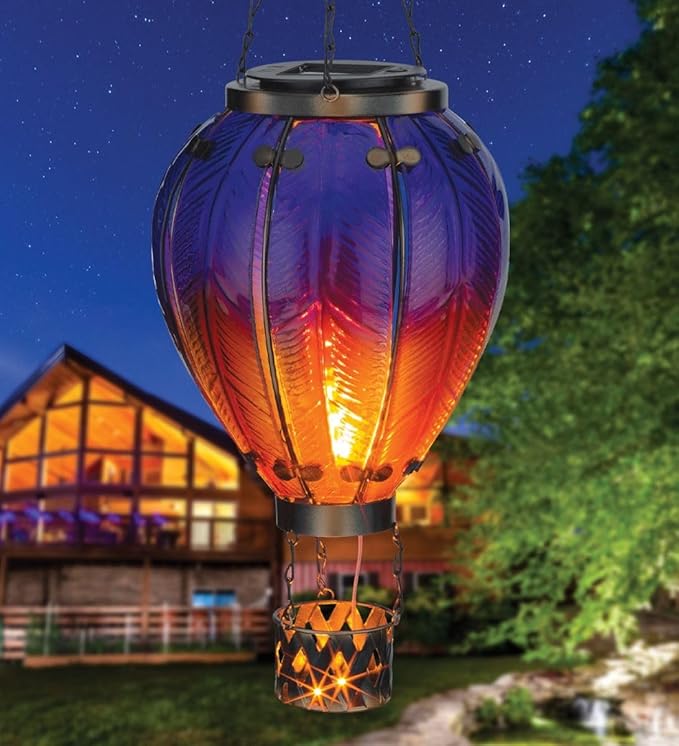 Regal Art & Gift 23.5 Inch Hot Air Balloon Solar Lantern – Hanging Solar-Powered LED Lights, Waterproof Portable Decorative Outdoor Lamp Made of Metal & Glass for Garden, Patios & Pathway – Purple