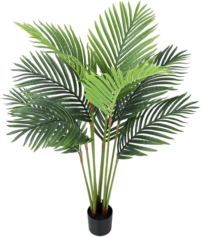Yepdin Fake Palm Trees 4 Ft Artificial Tropical Silk Plant-Tall Faux Faux Areca Palm Plants,Tall Artificial Plants Indoors and Outdoors in Pot