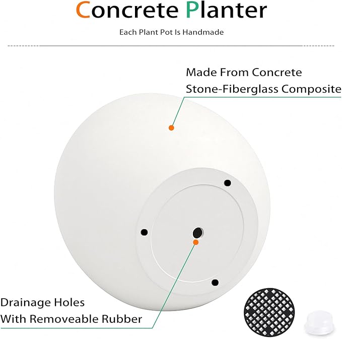 Heyzier Ball Concrete Planter Outdoor Indoor, Large Tall Cement Plant Pots for Trees Flowers (White, 20 inch)