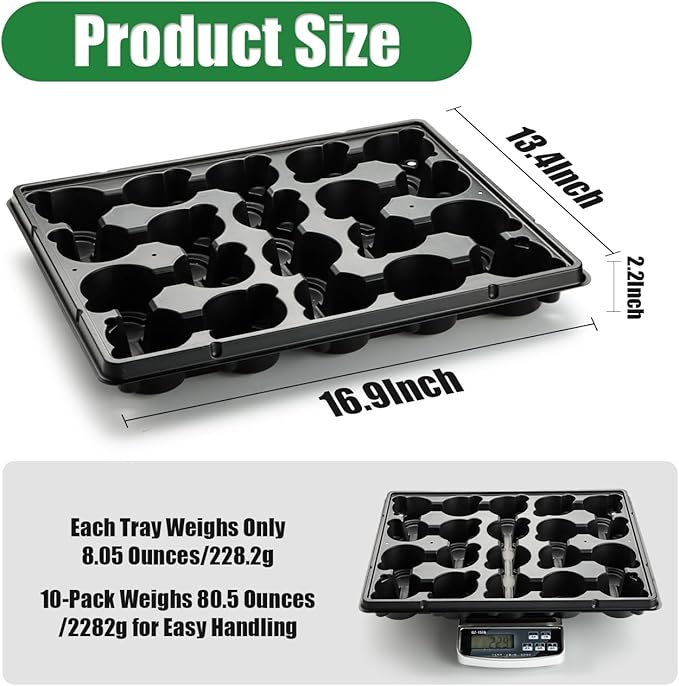 RooTrimmer 20 Cell Plant Trays for Carrying 3 inch Round Nursery Pots, Sturdy Plastic Trays Suitable for Holding 200 pcs Peat Pots (10 Packs)