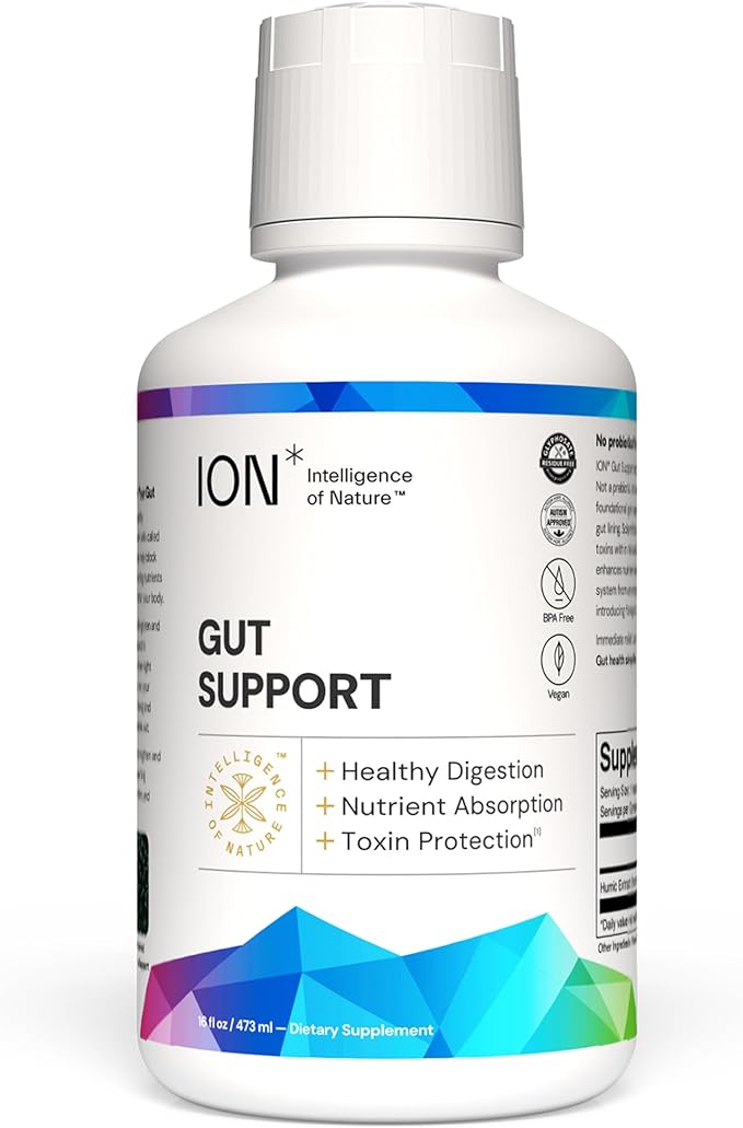 ION* Intelligence of Nature Gut Support Liquid Supplement - Gut & Digestive Health Liquid Drops, Cleanse & Detox with Humic Extract for Women & Men, Adults & Kids 4+ - 16 fl oz (Pack of 1)