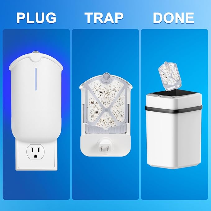 Flying Insect Trap & 5 Cartridges - Attracts and Traps Flying Insects Fruit Flies Mosquitoes - Compatible with M364A Refill (1 Plug-in Base + 5 Cartridges)