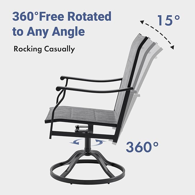 Soohow Patio Dining Chairs Set of 2, Swivel Outdoor Patio Chair with Paded Textilene Fabric, All Weather Outdoor Seats Ergonomic Comfort, Perfect Seats for Backyard, Balcony, and Garden
