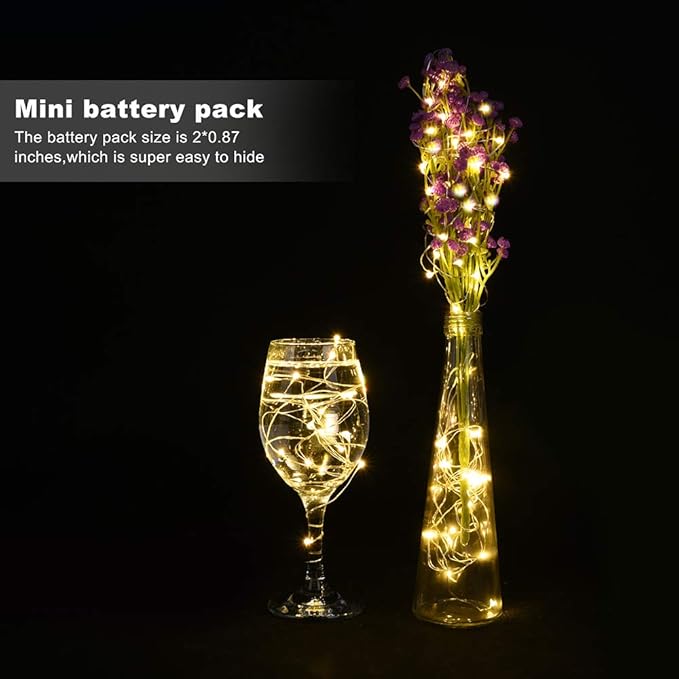 24 Pack Mini Fairy Lights Battery Operated - Long Lasting CR2032 Battery, 6.6ft 20 LED Warm White String Lights for Wedding Centerpieces, Crafts, Mason Jars Decor