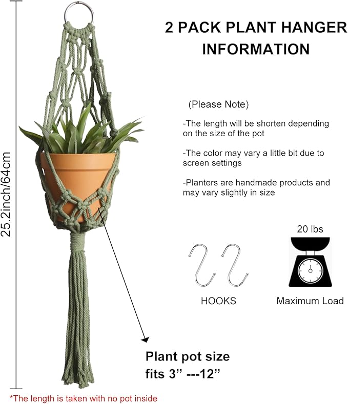 Artilady Macrame Hanging Planter for Indoor Plants, Boho Woven Plant Hanger Large Hanging Flower Pot Holders Outdoor Baskets Storage Green Wall Decor (Olive Green)
