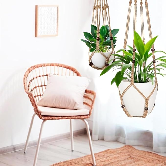 MDKFKDK 3 Pack Macrame Plant Hanger,Hanging Plant Holder, Boho Home Decor Hanging Basket with Wood Beads,Hanging Planters for Indoor Plants,Plant Hanger Indoor 35"/29"/23" Brown (POTS NOT Included)