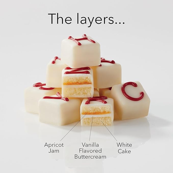 The Swiss Colony Happy Holidays Petits Fours Cakes – Gourmet Cake Assortment with Chocolate, Layer Cakes, and Jam – Christmas Dessert Gift – (Pack of 36)