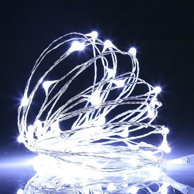 with Timer Function Battery Operated Dewdrop Led Lights,Mini Fairy Lights for Home Parties Christmas/Halloween Holiday Decoration,6 Hours on/18 Hours Off,30 LEDs,10 Feet (Cold White, 1)