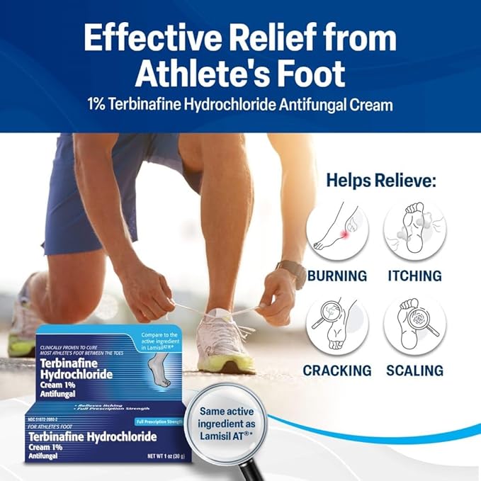 TARO Terbinafine Hydrochloride antifungal Cream 1% - Athletes Foot Cream Extra Strength, relieves itching & Burning, Cures Most Athlete's Foot, Jock Itch & Ringworm