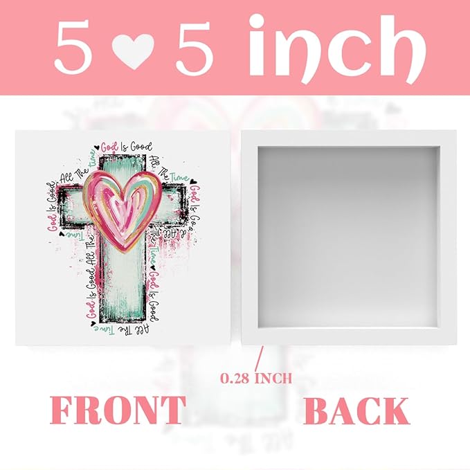 Valentines Day Decorations, Valentines Day Gifts for Her Him, Gift for Boyfriend Girlfriend, Romantic Watercolor Heart Cross Anniversary Christian Wooden Box Sign Husband Wife Home Office Desk Decor