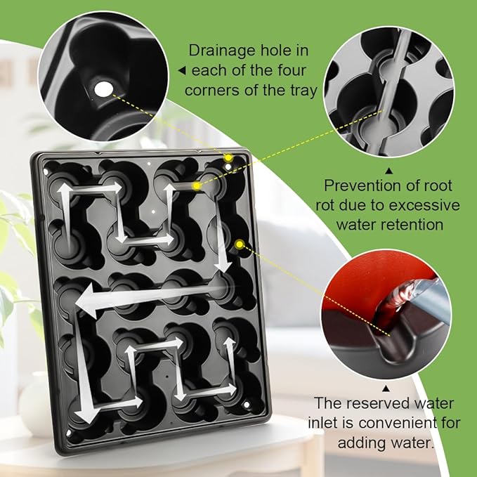 RooTrimmer 3.15 Inch Peat Pots 100 Pcs with 20 Cell Seedling Trays 5 Pcs, Biodegradable Seed Starter Pots with Drainage, Reusable Nursery Tray for Seed Starting Indoor Gardening Propagation Kit 5 Sets