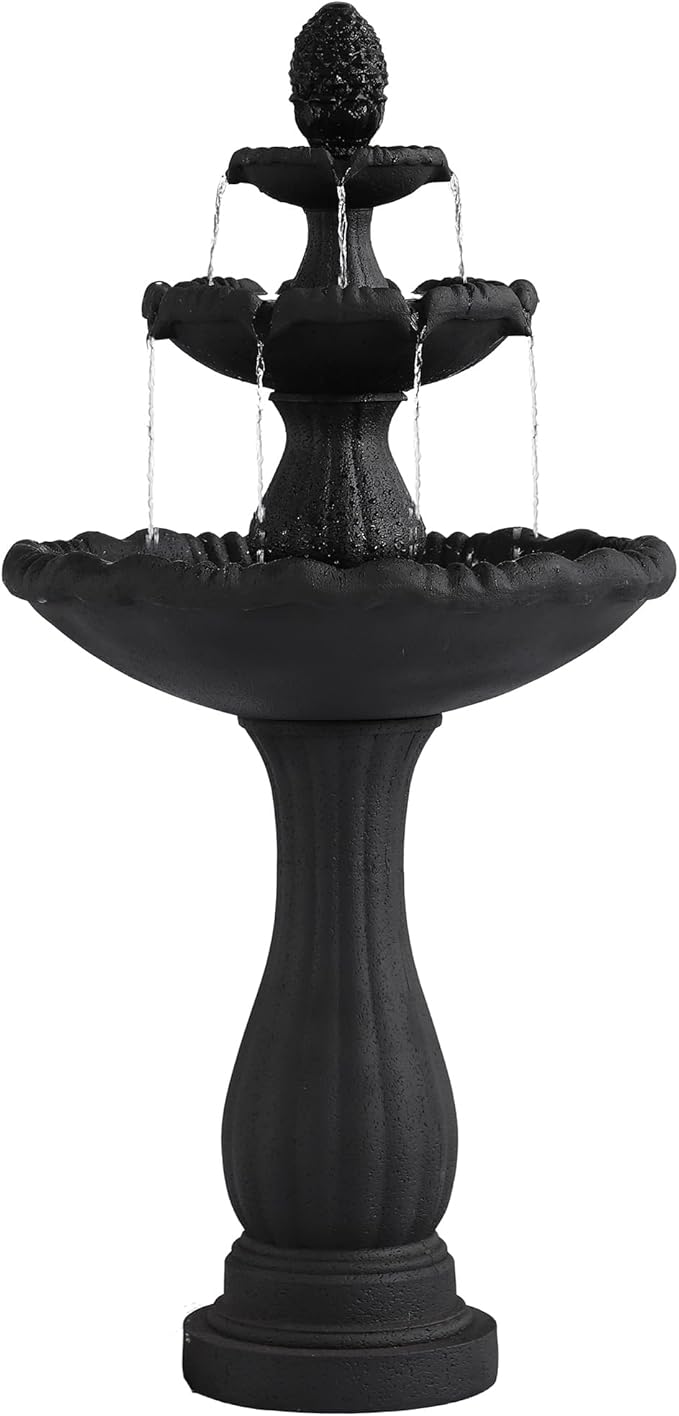 MAGIC UNION Garden Water Fountain Outdoor, 47.3" High Large Roman Italian Indoor Waterfalls, 3-Tier Standing Water Feature Fountains w/Pump & Pineapple Top for Outside Patio, Yard and Lawn (Black)
