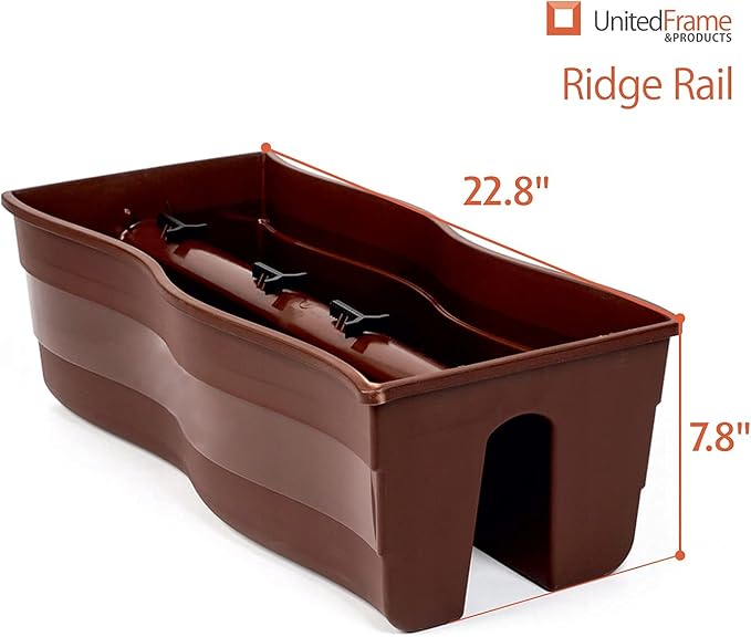 Ridge Rail Long Rectangular Flower Pot, Indoor/Outdoor Hanging Rail Planter Lightweight & Weatherproof Flower Box - Balcony Planters for Railing and Fence Patio, Deck 2 Pack (Brown)