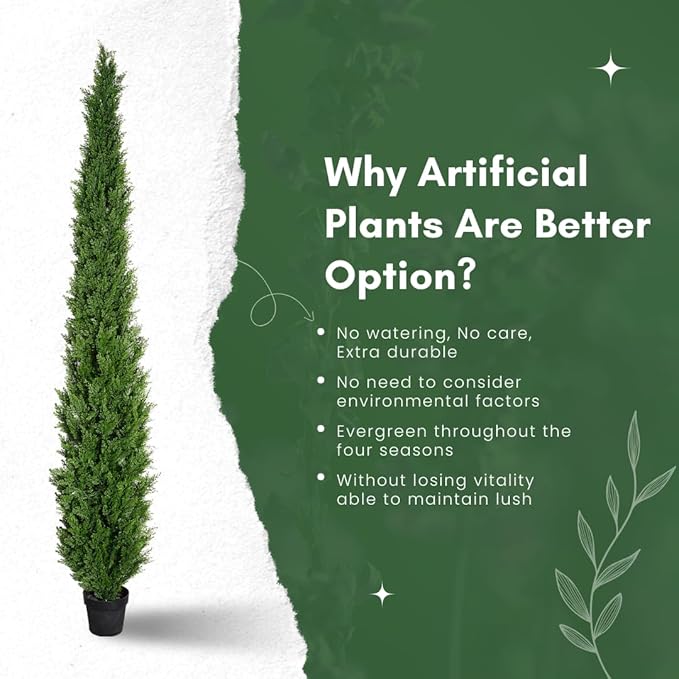8 Feet Pre-Potted Evergreen Outdoor Artificial Cedar Tree for Front Porch Decor, Outdoor Entryway Decor Fake Tree, Tall Faux Tree with UV Resistant Coating (1 Pack)