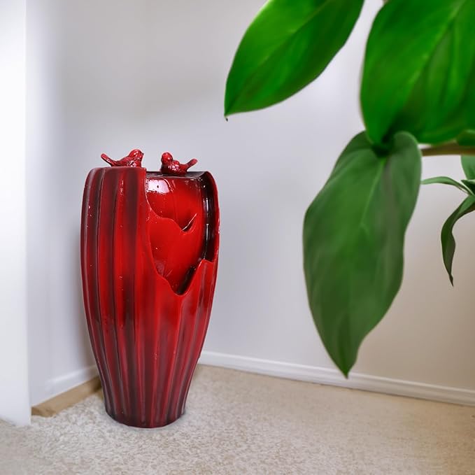Ferrisland Red Fountain with LED Lights, 20" H Resin Vase Outdoor Freestanding Fountain with Adjustable Water Pump, Outside Garden & Backyard Decking Décor