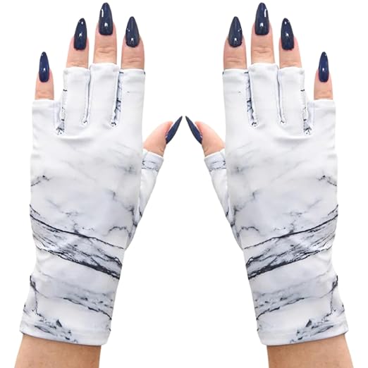 ManiGlovz - The Original UPF 50+ UV Light Protective Nail Gloves | Gel Manicure Gloves and Anti-UV Fingerless Gloves for Women | Can be Used as Sun Protection Gloves for Driving | White Marble