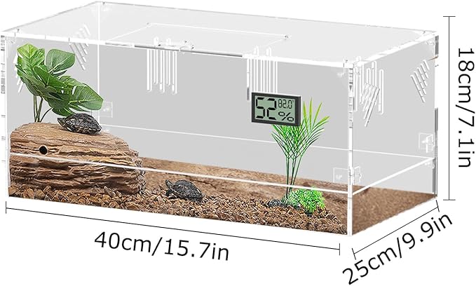 Giznzg Acrylic Tarantula Enclosure, Reptile Terrarium Breeding Tank w/Temperature Hygrometer,Habitat Reptiles Feeding Box Isopod Terrarium Cage for Insect Lizard Home Office (Reptile-Tank-L(Tray))