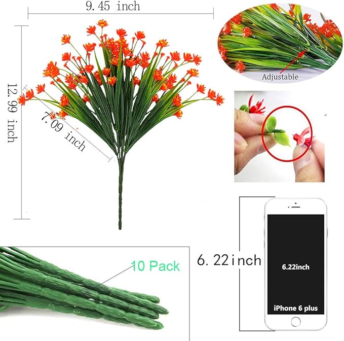 Grunyia 10 Bundles Artificial Daffodil Outdoors Flowers (Orange)
