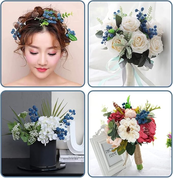 HUIANER Artificial Berries, 8 Pcs Simulation Christmas Flowers Lifelike Blueberry with Stems Fake Blueberries for Wedding DIY Bridal Bouquet Home Kitchen Party Decoration(Blue)
