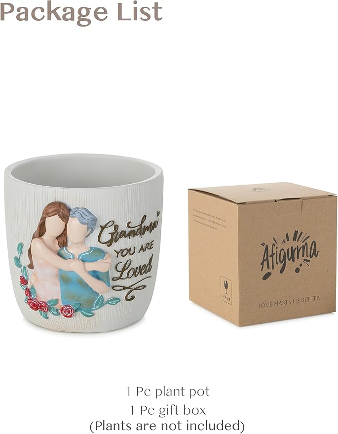 Afigurna Gardening Gift for Grandma: 5.3in Hand-Painted 3D Art Planter - Great Grandma Birthday Gifts from Granddaughter - Meaningful Gigi Present for Grandmother Christmas Mothers Valentines Day