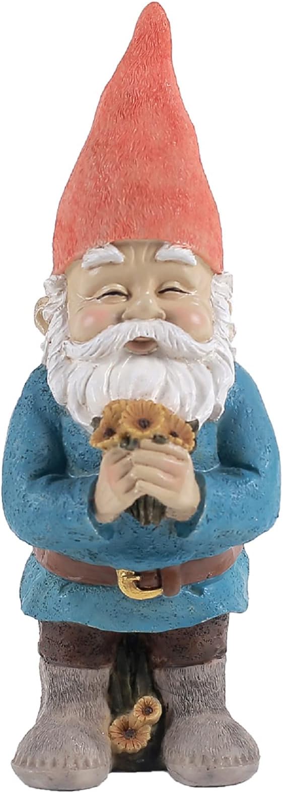 Gnome Figurine, Holding Sunflower Friendly Welcome The Master Home for Indoor Outdoor Patio Yard Lawn Decor, Polyresin 11.8" H