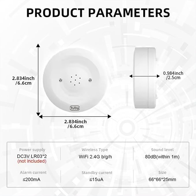 TUBY WiFi Water Leak Detector – No Hub Required, Easy Installation Smart Sensor for Home, Basement, Kitchen, Bathroom – Moisture Sensor, Wireless, IP55 80dB Alarm Flood Sensors