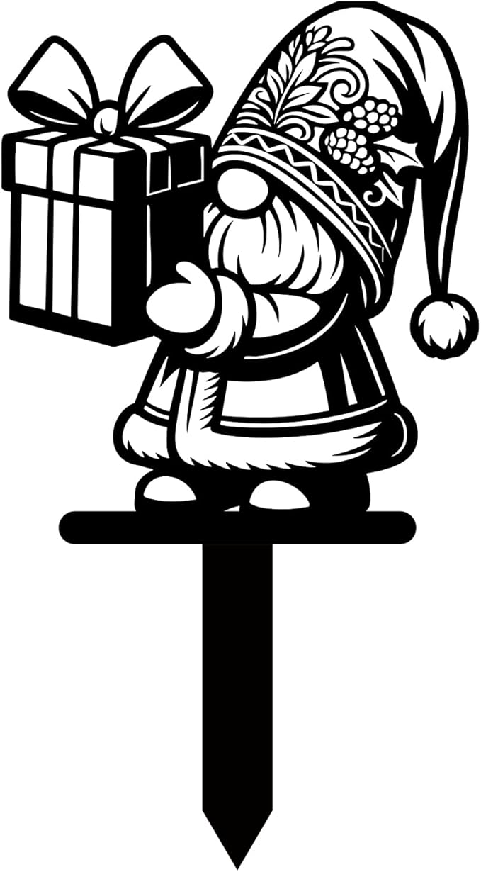 Magilab Personalized Iron Yard Stake - Christmas Cute Gnome Dwarves Decor, 8-Inch Black Metal Garden Sign for Outdoor (Style O)