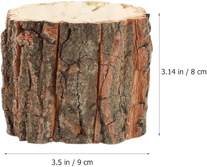 ARTIBETTER Bark Planter Pot 2pcs Wood Bark Natural Log Succulent Plant Pots for Indoor Plants Rustic Tree Stump Planter Farmhouse Bucket for Home Art Decor 3. 54x3. 14in