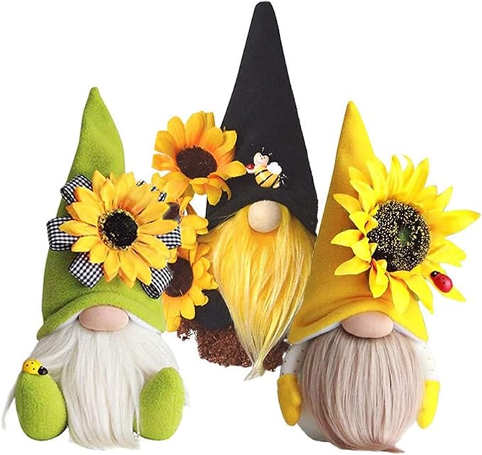 HYTYJJ Gnome Plush Decorations for Home, Spring Summer Sunflower Gnome Decor, Handmade Faceless Plush Doll, Easter Gnomes Ornaments for Home Office Festival Decor (Black+Yellow+Green)