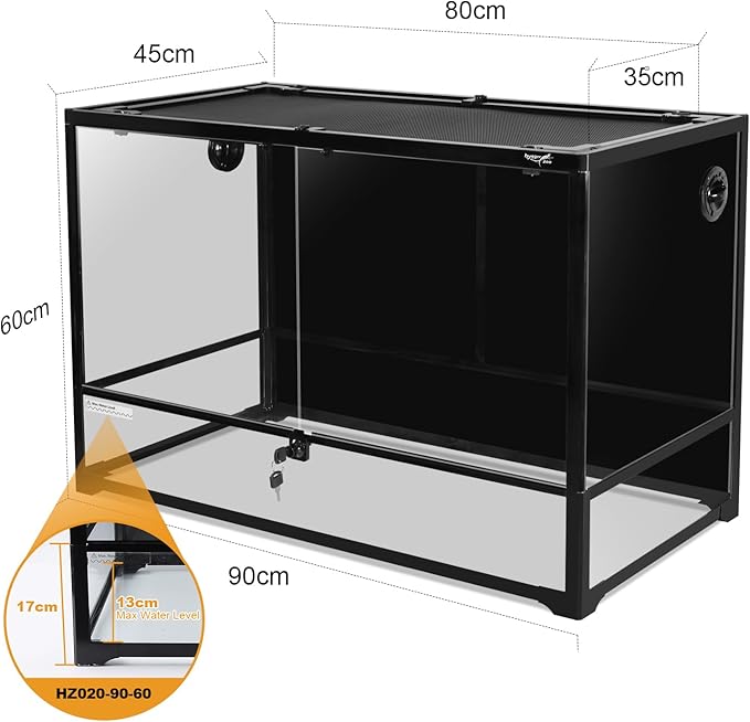 Hygger zoo Glass Reptile Terrarium 24" x 18"x 36"Front Opening Chameleon Cage ull View Glass Terrarium Tank with Double Hinge Door for Reptiles Amphibians, Bearded Dragon Gecko Lizard Snake