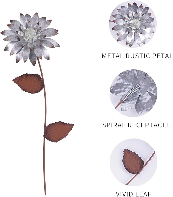 Floral Garden Stake Glow in Dark Outdoor Plant Pick Cute Metal Flower Stick Art Ornament Decorate for Lawn Yard Patio,3 Set