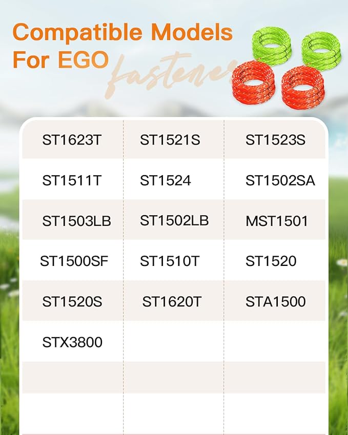 4 Pack AL2420PD 0.095’’ Replacement Twisted Trimmer Lines Compatible with All EGO 15-Inch String Trimmers, 56 FT Dual Color Pre-Cut Heavy Duty Weed Wacker String for EGO Line Trimmers