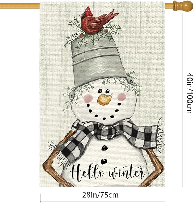 Hello Winter Garden Flag 28x40 Inch Double Sided,Christmas Winter Snowman Cardinal Holiday Yard Outdoor Flags (RMQ-83D, 28"X40")