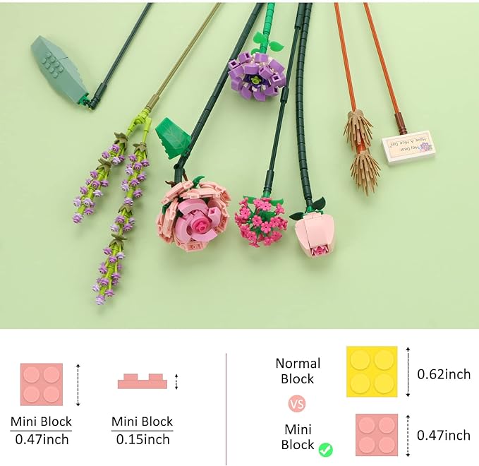 MEIEST Mini Building Blocks Botanical Collection Construction Building Bricks Toy, Plant Model Eternal Flowers Home Decor, 6+(Purple)