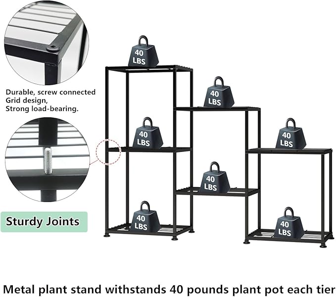 YUJCHMTZN Metal Plant Stand Indoor Metal Plant Stands Outdoor Tiered Plant Shelf for Multiple Plants, 3 Tiers 7 Potted Ladder Plant Holder Table Plant Pot Stand for Window Garden Balcony Living Room